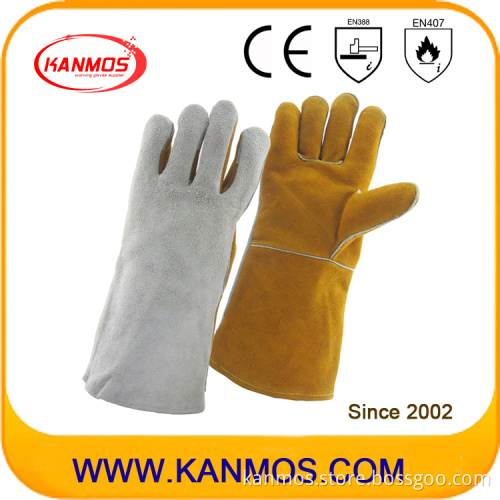 Double Color Cowhide Leather Safety Welding Work Gloves (11124)
